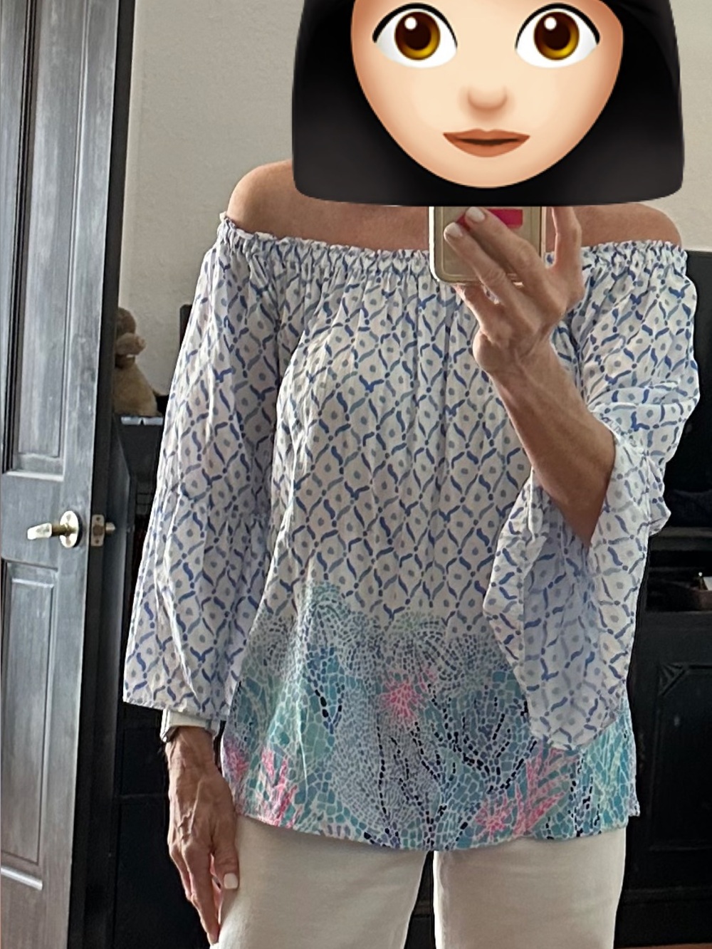 Lilly Pulitzer Off-Shoulder Blue and Pink Patterned Top
